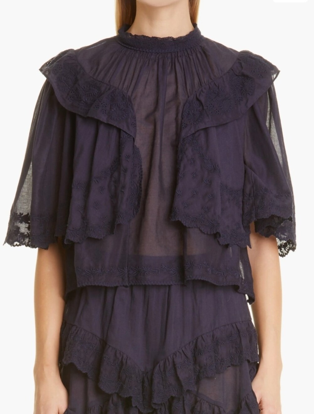Isabel Marant Etoile Laeti Faded Night Embroidered Ruffle Blouse 36